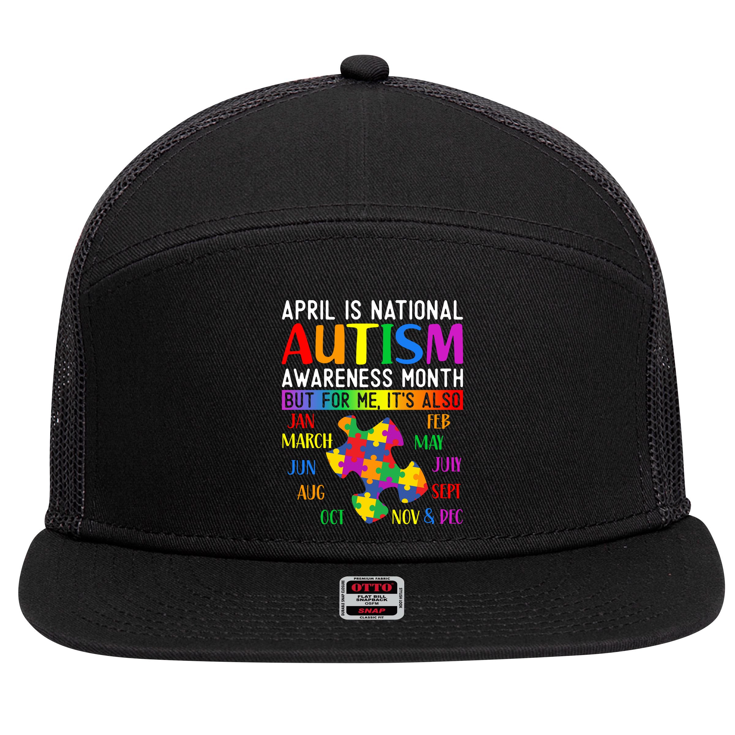 April Is National Autism Awareness Month 7 Panel Mesh Trucker Snapback Hat