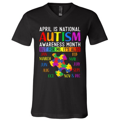 April Is National Autism Awareness Month V-Neck T-Shirt