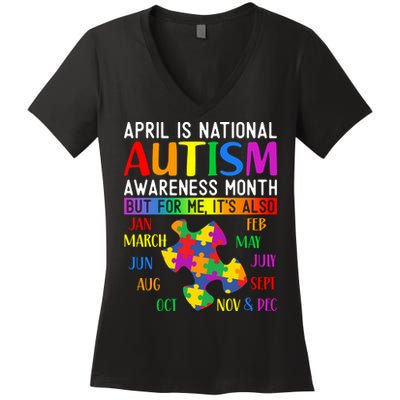 April Is National Autism Awareness Month Women's V-Neck T-Shirt