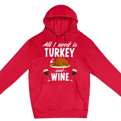 All I Need Is Turkey And Wine Funny Thanksgiving Gift Great Gift Premium Pullover Hoodie