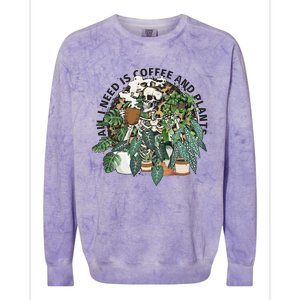 All I Need Is Coffee And Plants Funny Skeleton Gardening Lover Colorblast Crewneck Sweatshirt