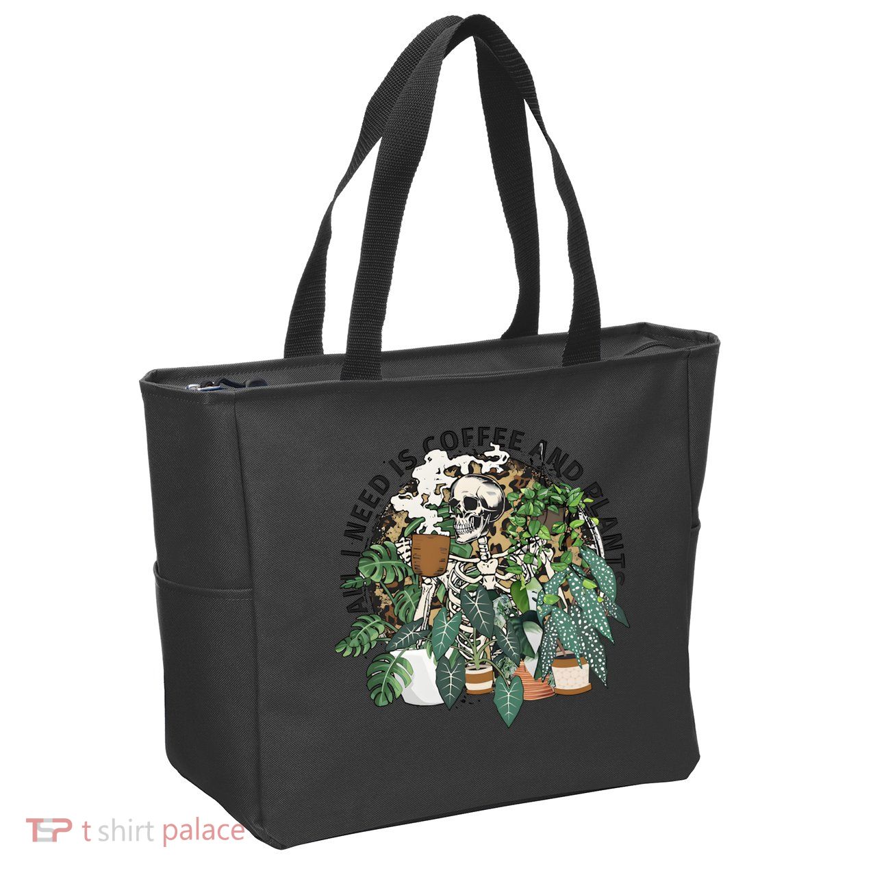 All I Need Is Coffee And Plants Funny Skeleton Gardening Lover Zip Tote Bag