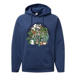 All I Need Is Coffee And Plants Funny Skeleton Gardening Lover Performance Fleece Hoodie