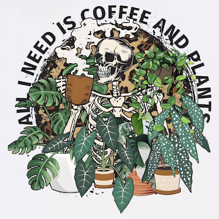 All I Need Is Coffee And Plants Funny Skeleton Gardening Lover Button