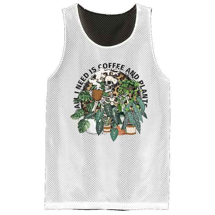 All I Need Is Coffee And Plants Funny Skeleton Gardening Lover Mesh Reversible Basketball Jersey Tank