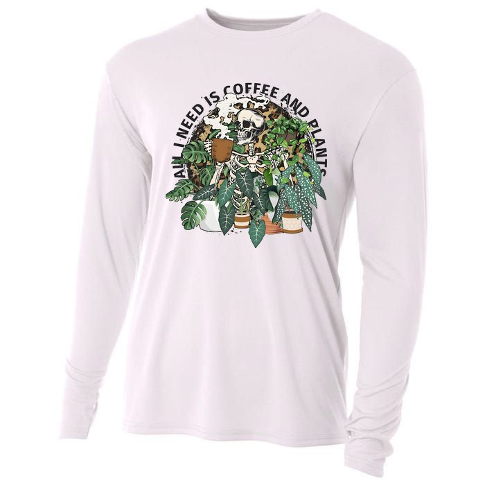 All I Need Is Coffee And Plants Funny Skeleton Gardening Lover Cooling Performance Long Sleeve Crew