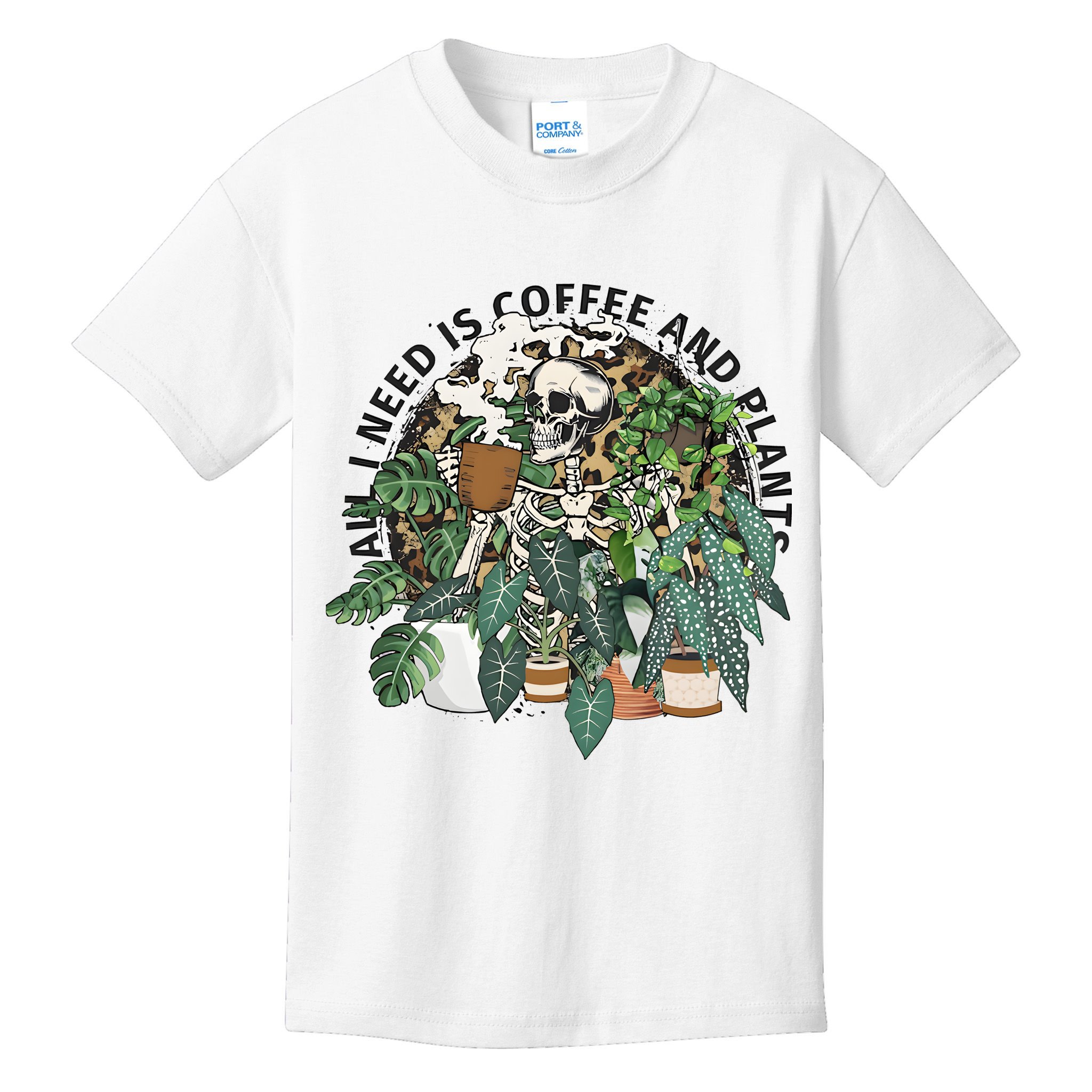 All I Need Is Coffee And Plants Funny Skeleton Gardening Lover Kids T-Shirt