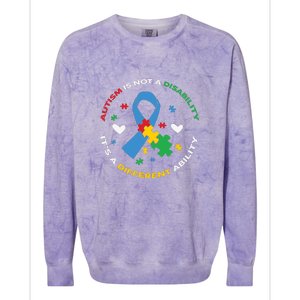 Autism Is Not A Disability It's A Different Ability Ribbon Pluzzle Colorblast Crewneck Sweatshirt