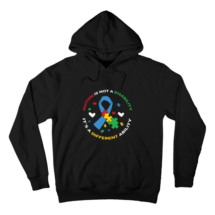 Autism Is Not A Disability It's A Different Ability Ribbon Pluzzle Hoodie