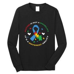 Autism Is Not A Disability It's A Different Ability Ribbon Pluzzle Long Sleeve Shirt