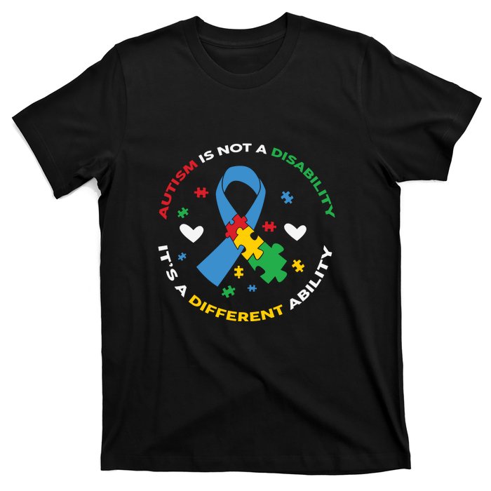 Autism Is Not A Disability It's A Different Ability Ribbon Pluzzle T-Shirt