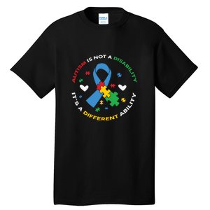 Autism Is Not A Disability It's A Different Ability Ribbon Pluzzle Tall T-Shirt