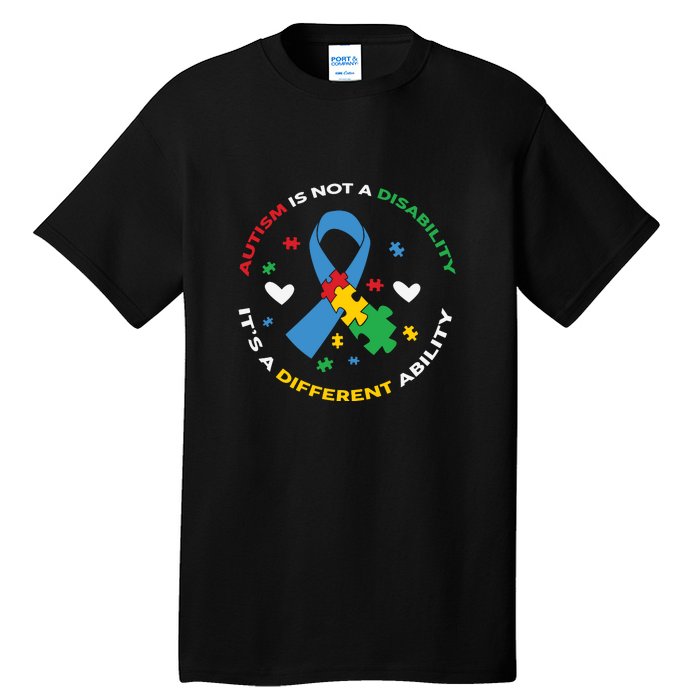 Autism Is Not A Disability It's A Different Ability Ribbon Pluzzle Tall T-Shirt