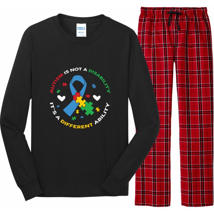 Autism Is Not A Disability It's A Different Ability Ribbon Pluzzle Long Sleeve Pajama Set