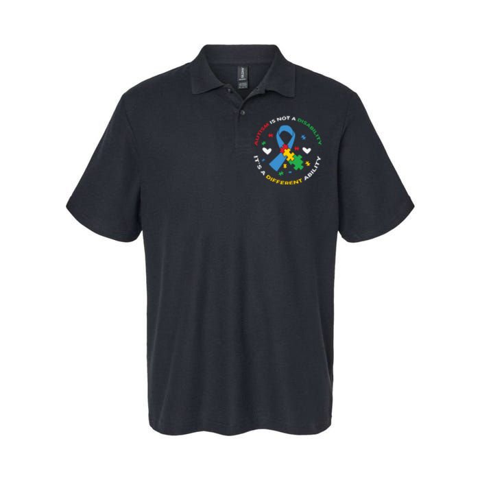 Autism Is Not A Disability It's A Different Ability Ribbon Pluzzle Softstyle Adult Sport Polo