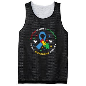 Autism Is Not A Disability It's A Different Ability Ribbon Pluzzle Mesh Reversible Basketball Jersey Tank