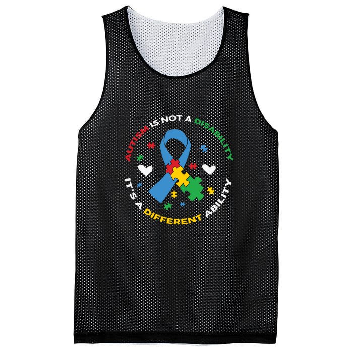 Autism Is Not A Disability It's A Different Ability Ribbon Pluzzle Mesh Reversible Basketball Jersey Tank