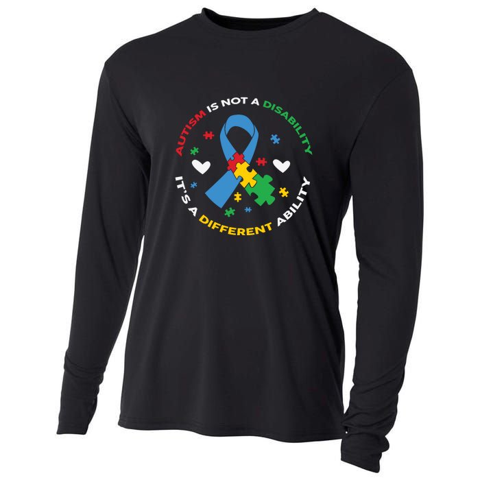 Autism Is Not A Disability It's A Different Ability Ribbon Pluzzle Cooling Performance Long Sleeve Crew