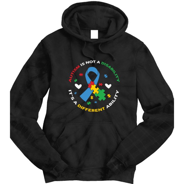 Autism Is Not A Disability It's A Different Ability Ribbon Pluzzle Tie Dye Hoodie