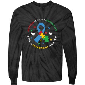 Autism Is Not A Disability It's A Different Ability Ribbon Pluzzle Tie-Dye Long Sleeve Shirt