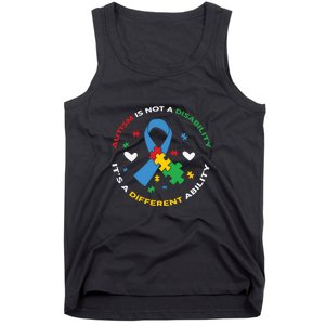 Autism Is Not A Disability It's A Different Ability Ribbon Pluzzle Tank Top