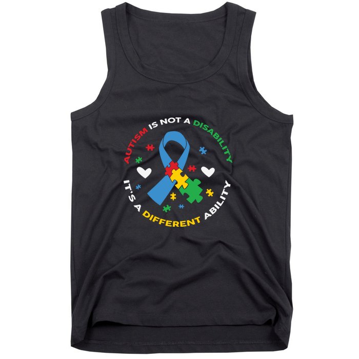 Autism Is Not A Disability It's A Different Ability Ribbon Pluzzle Tank Top