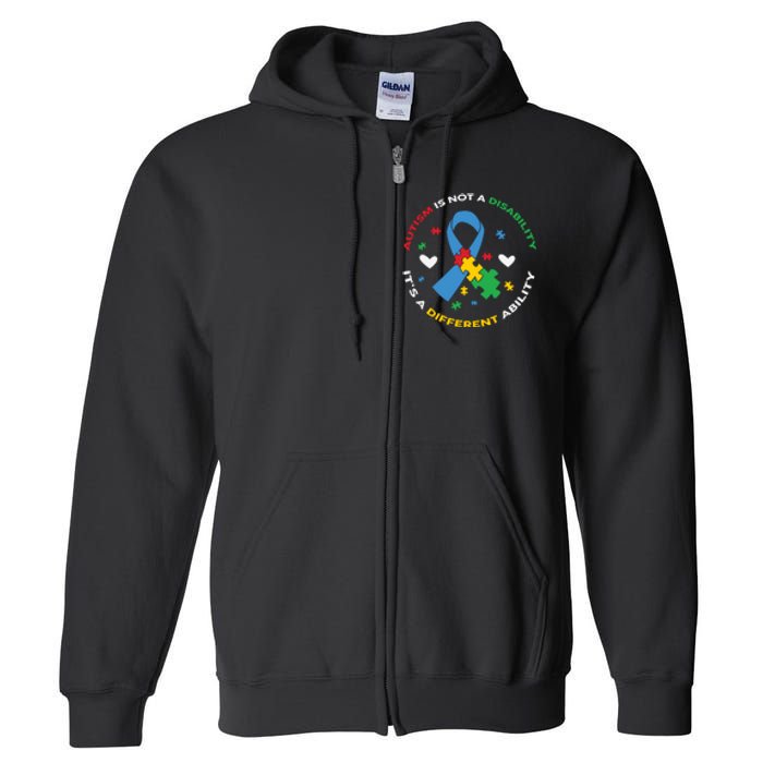 Autism Is Not A Disability It's A Different Ability Ribbon Pluzzle Full Zip Hoodie