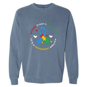 Autism Is Not A Disability It's A Different Ability Ribbon Pluzzle Garment-Dyed Sweatshirt