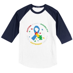 Autism Is Not A Disability It's A Different Ability Ribbon Pluzzle Baseball Sleeve Shirt