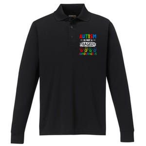 Autism Is Not A Tragedy Ignorance Is Autism Awareness Puzzle Performance Long Sleeve Polo