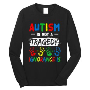 Autism Is Not A Tragedy Ignorance Is Autism Awareness Puzzle Long Sleeve Shirt