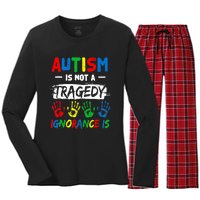 Autism Is Not A Tragedy Ignorance Is Autism Awareness Puzzle Women's Long Sleeve Flannel Pajama Set 