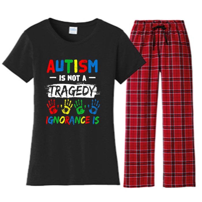 Autism Is Not A Tragedy Ignorance Is Autism Awareness Puzzle Women's Flannel Pajama Set