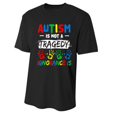 Autism Is Not A Tragedy Ignorance Is Autism Awareness Puzzle Performance Sprint T-Shirt