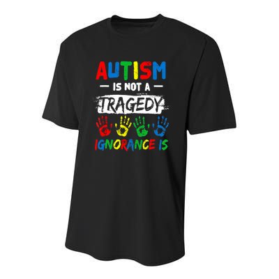 Autism Is Not A Tragedy Ignorance Is Autism Awareness Puzzle Youth Performance Sprint T-Shirt