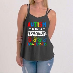 Autism Is Not A Tragedy Ignorance Is Autism Awareness Puzzle Women's Strappy Tank