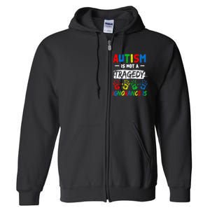 Autism Is Not A Tragedy Ignorance Is Autism Awareness Puzzle Full Zip Hoodie