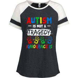 Autism Is Not A Tragedy Ignorance Is Autism Awareness Puzzle Enza Ladies Jersey Colorblock Tee