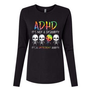 ADHD It's Not Disability It's A Different Ability Skeleton Womens Cotton Relaxed Long Sleeve T-Shirt