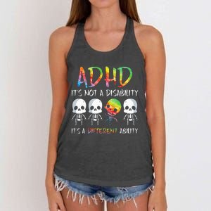 ADHD It's Not Disability It's A Different Ability Skeleton Women's Knotted Racerback Tank