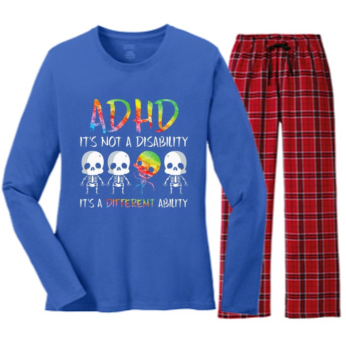 ADHD It's Not Disability It's A Different Ability Skeleton Women's Long Sleeve Flannel Pajama Set 