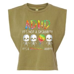 ADHD It's Not Disability It's A Different Ability Skeleton Garment-Dyed Women's Muscle Tee