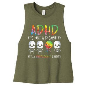 ADHD It's Not Disability It's A Different Ability Skeleton Women's Racerback Cropped Tank