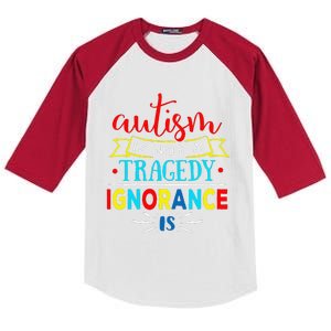 Autism Is Not A Tragedy Awareness Family Parent Kids Colorblock Raglan Jersey