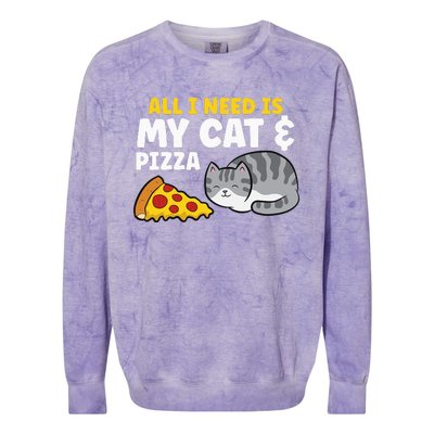 All I Need is Pizza and my Cat Cute Funny Cats Lover Colorblast Crewneck Sweatshirt