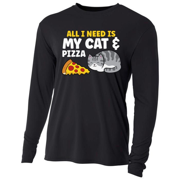 All I Need is Pizza and my Cat Cute Funny Cats Lover Cooling Performance Long Sleeve Crew