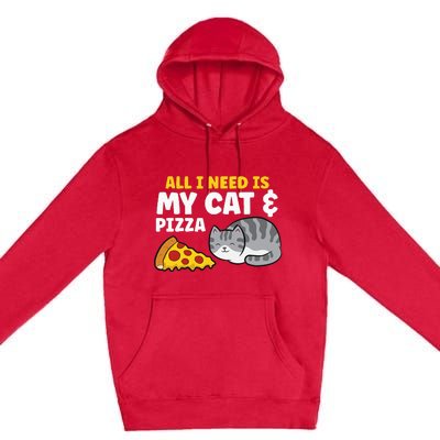 All I Need is Pizza and my Cat Cute Funny Cats Lover Premium Pullover Hoodie