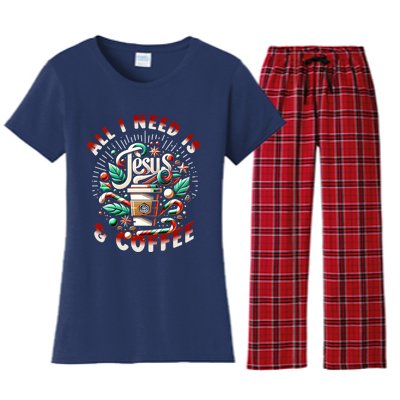 All I Need Is Coffee And Jesus Candy Cane Christmas Women's Flannel Pajama Set