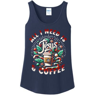 All I Need Is Coffee And Jesus Candy Cane Christmas Ladies Essential Tank