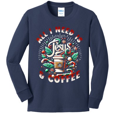 All I Need Is Coffee And Jesus Candy Cane Christmas Kids Long Sleeve Shirt